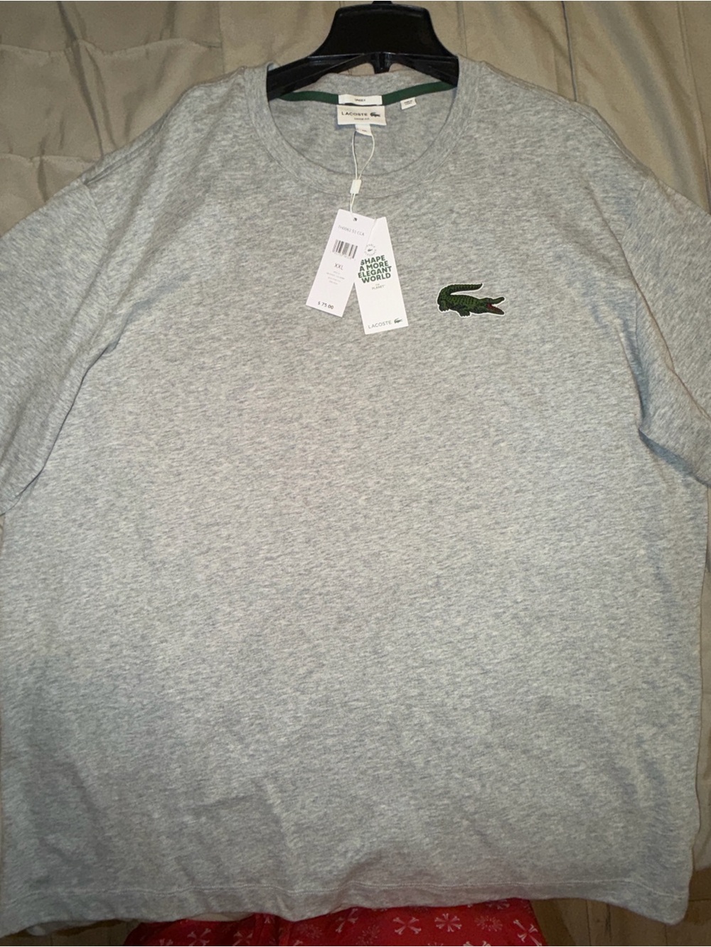 Lacoste Light Gray Crewneck Tee with Green Crocodile